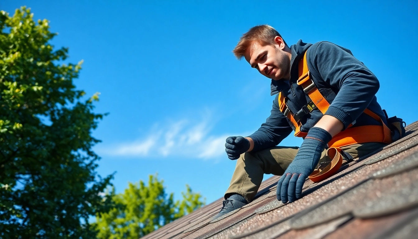 Service expert performing dakonderhoud Arnhem with professional tools on a residential roof.