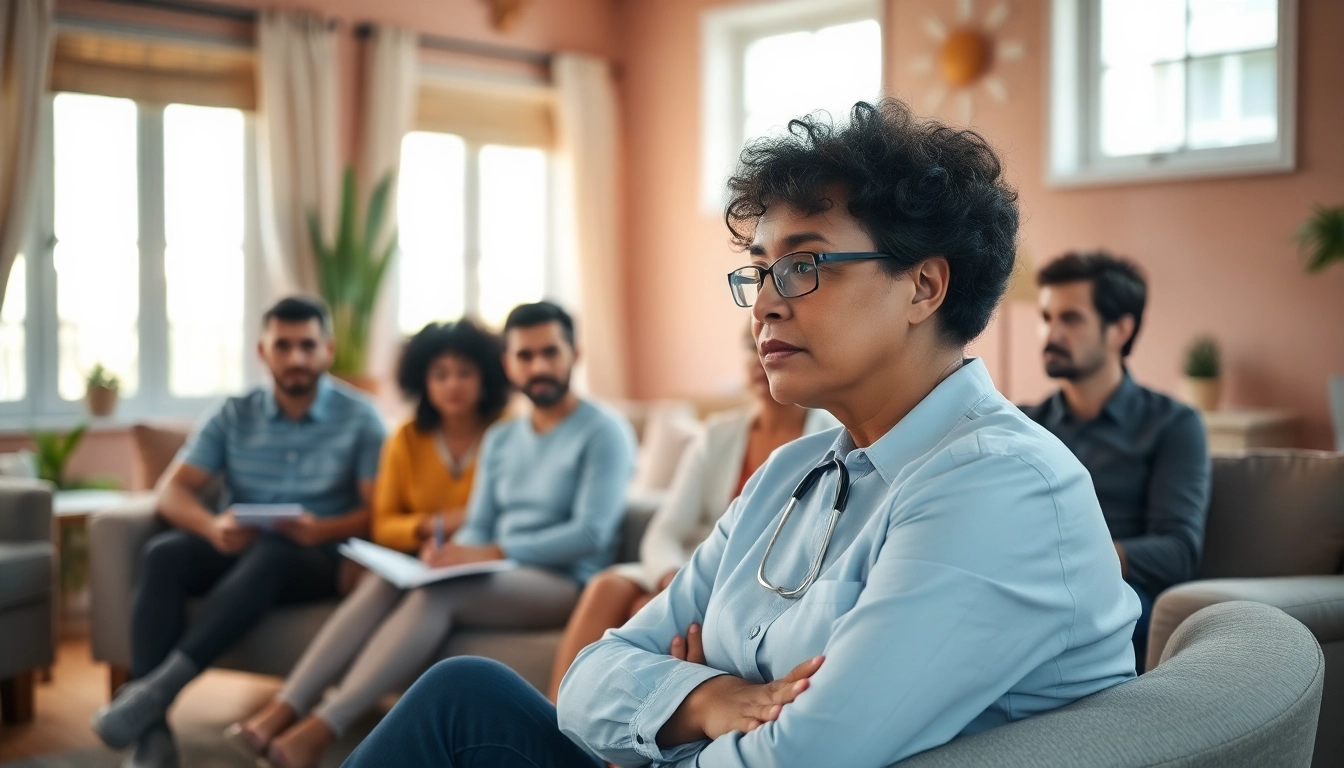 Engaging participants in a therapy session focused on dealing with stress in a calming environment.